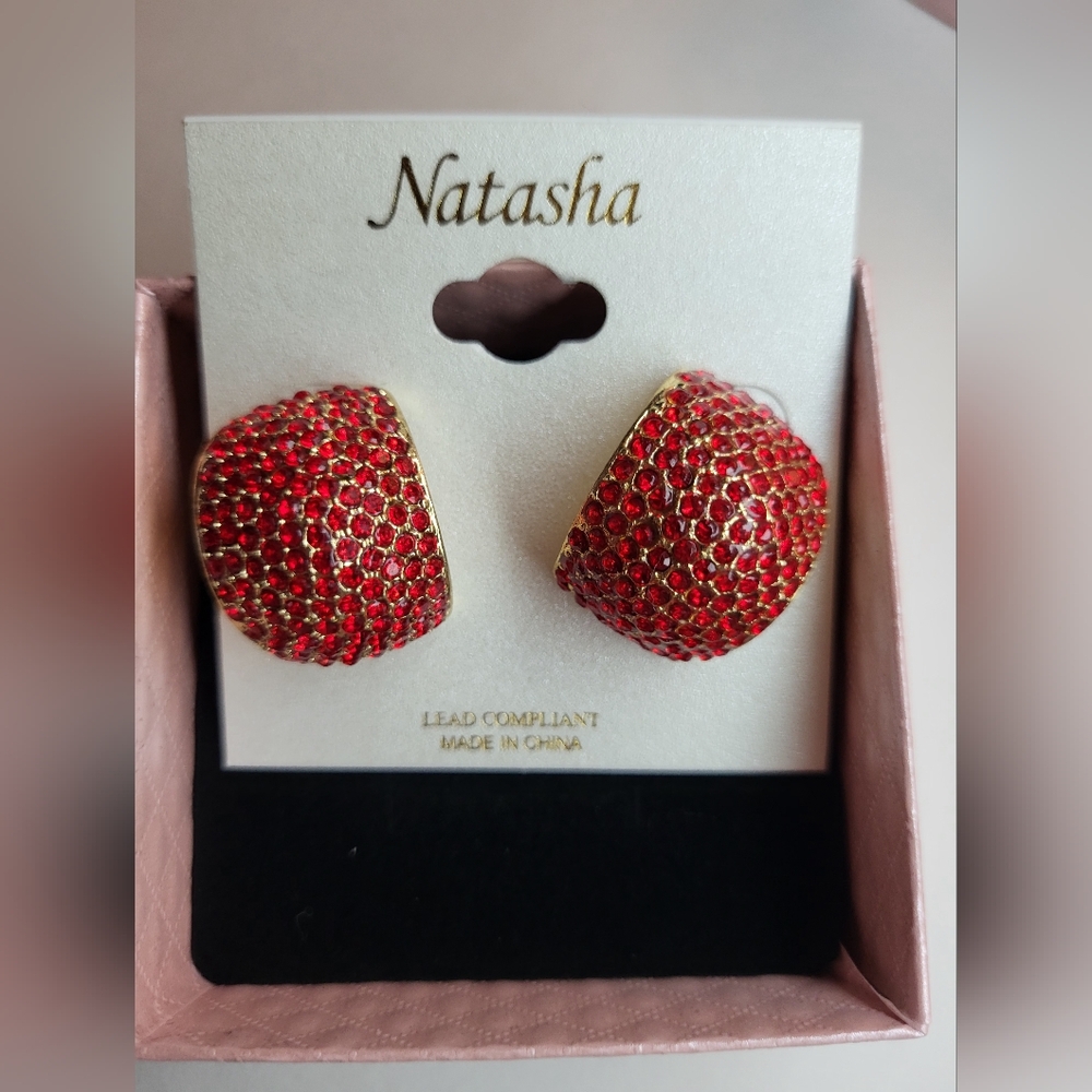 Ruby Red and Gold Rhinestone Earrings